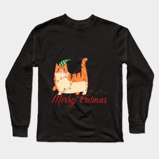 Merry Catmas Fat Orange Ginger Tabby Long Sleeve T-Shirt